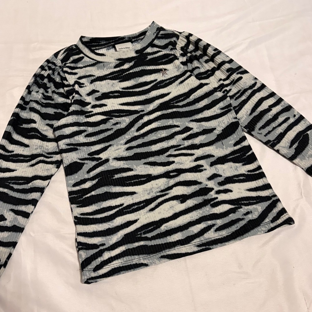 LIKE FLO Gorgeous Zebra Print Ribbed Long Sleeve top with star embroidery - Picture 7 of 14